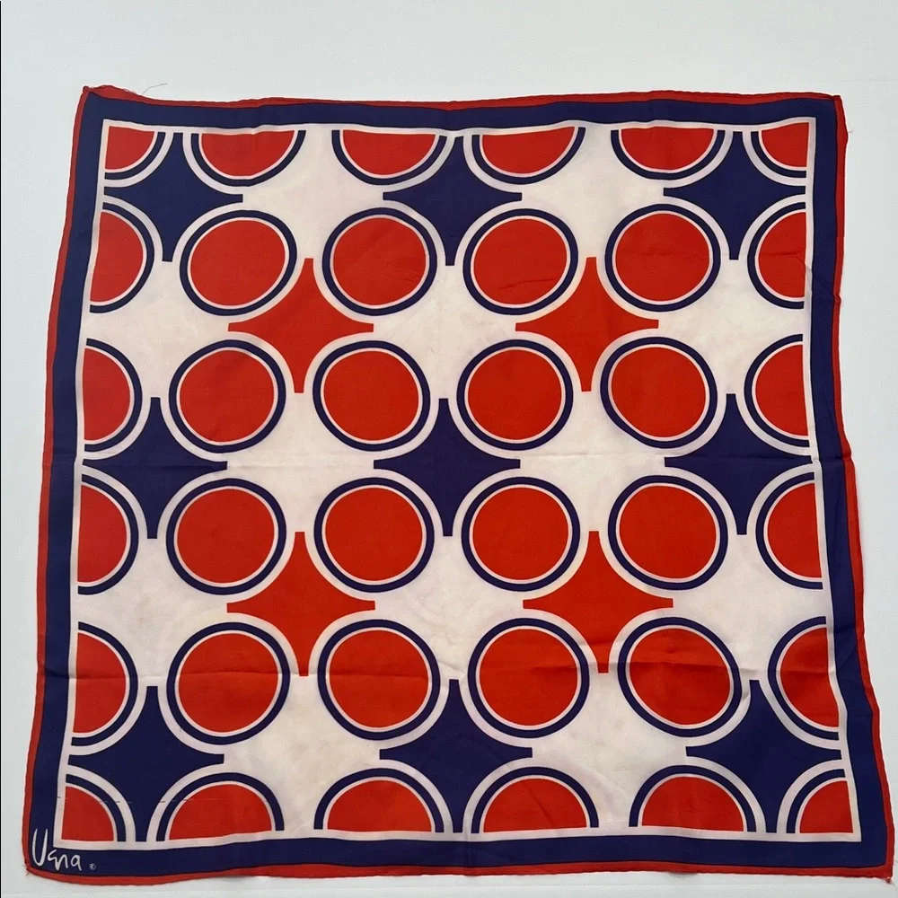 Vintage Vera Neumann Square Geometric Red and Blue Scarf 23” Square circles